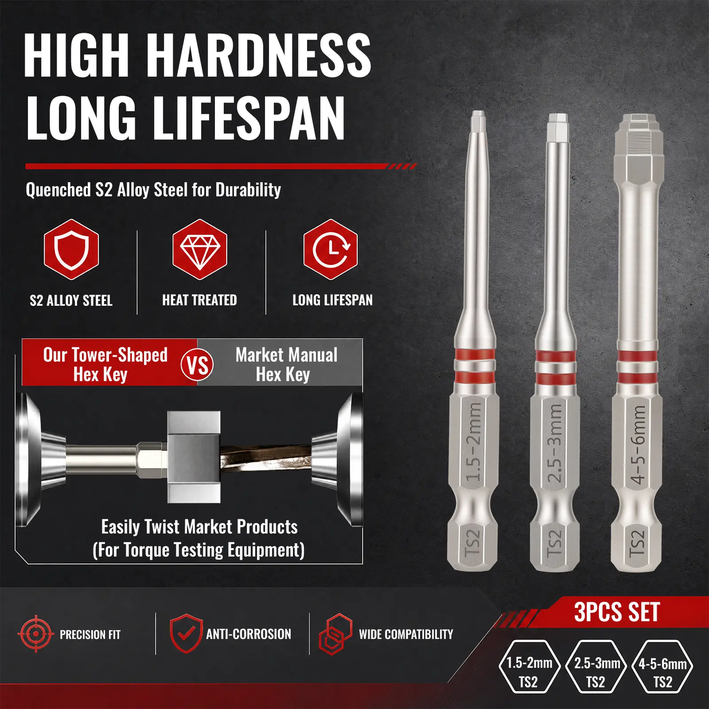 6-piece set of magnetic hexagonal shank pagoda-shaped screwdriver bits
