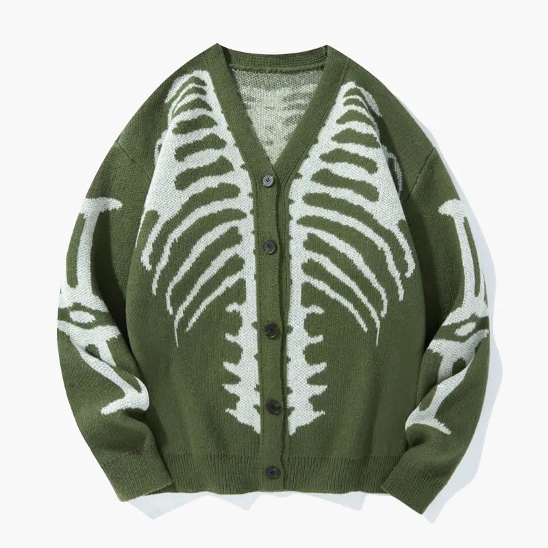 Skeleton Ribcage Oversized Knit Button Cardigan