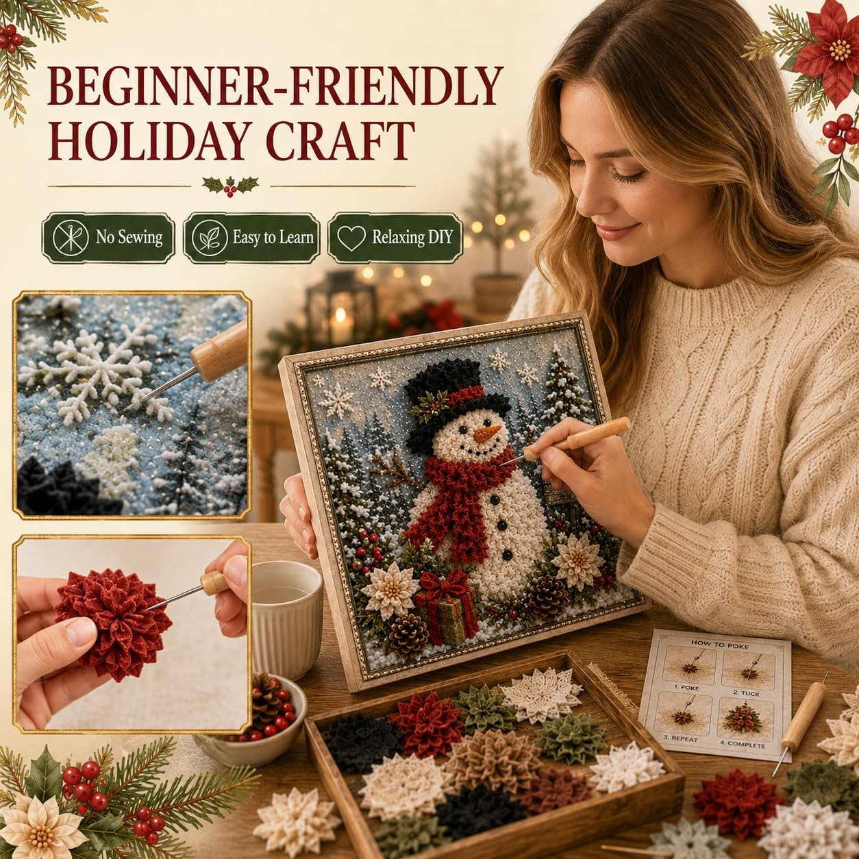 3D Christmas Fabric Poke Art Kit