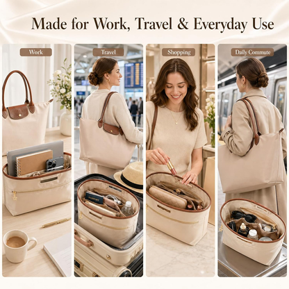 Lightweight waterproof tote bag insert with zippered pocket and cup holder