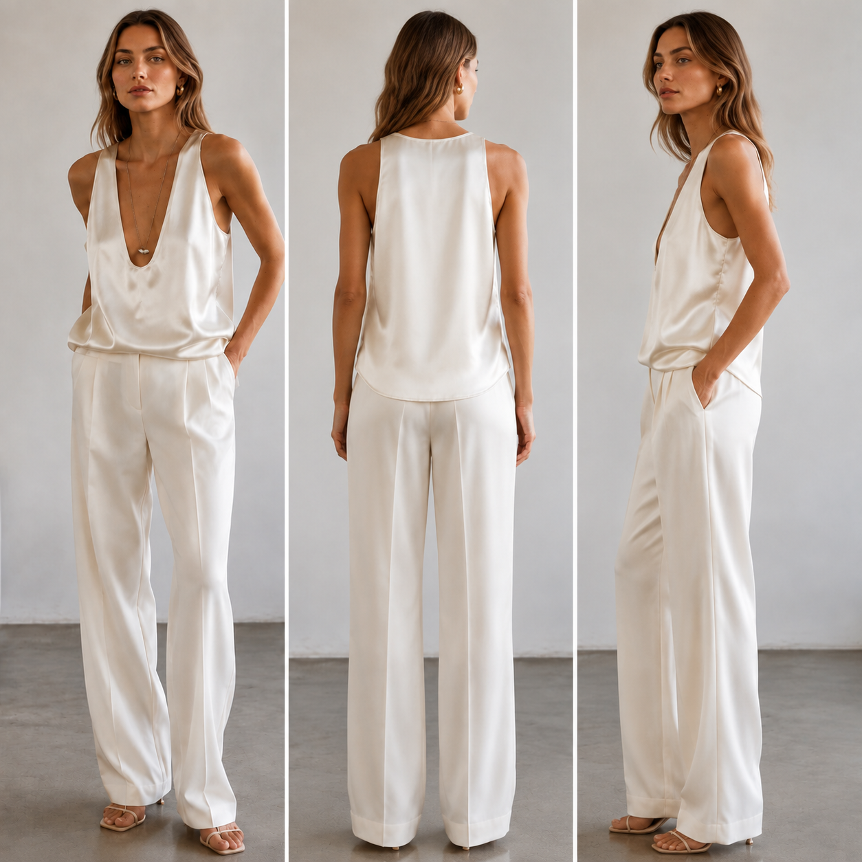Women's Satin V-Neck Tank Top – Sleeveless Relaxed Fit