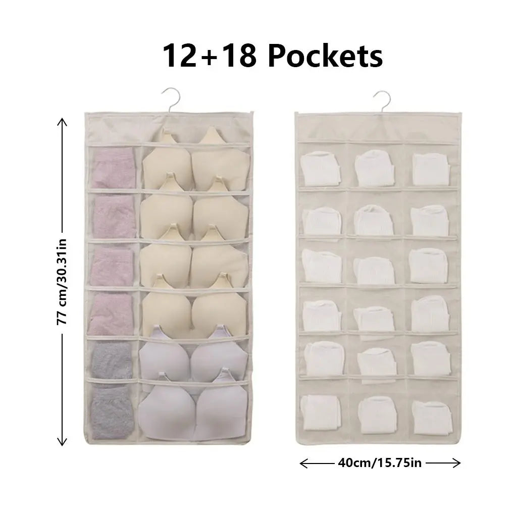 🔥 Space-Saving Bra & Underwear Hanging Organizer – 30 Pockets Dual-Sided Closet Storage Bag for Lingerie. Socks & Small Essentials
