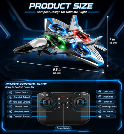 198 SkyRaptor™ LED RC Fighter Jet – High-Performance 3D Flip Stunt Plane