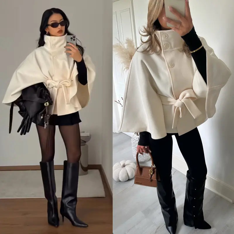 Women's Belted Wool-Blend Cape Coat
