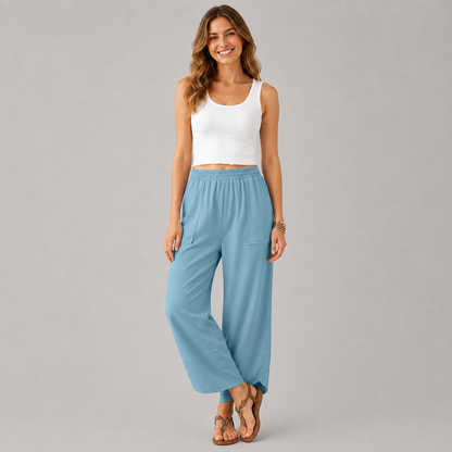Women’s High-Waist Smocked Harem Pants – Lightweight Relaxed Fit with Pockets