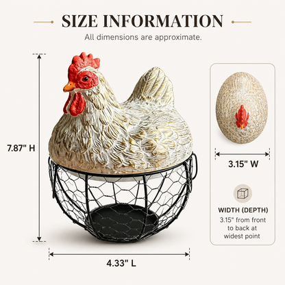 Vintage Rooster Wire Egg Storage Basket