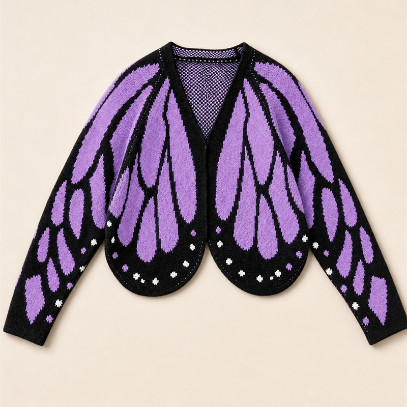 Women's Oversized Butterfly Colorblock Knit Cardigan