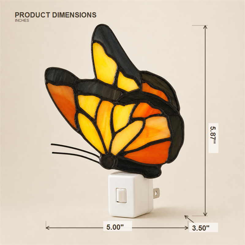 Vintage Orange Butterfly Stained Glass Accent Lamp