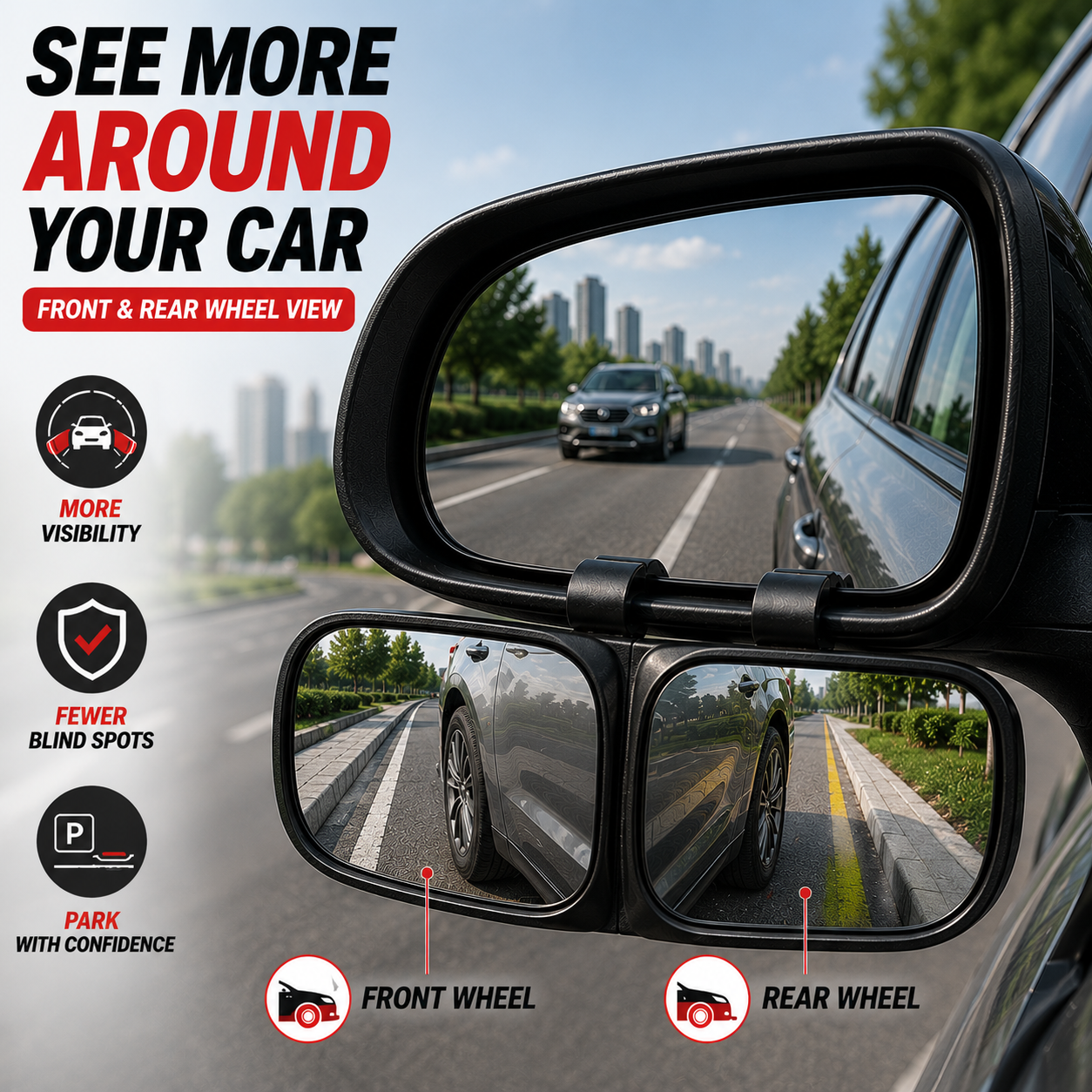 2 PCS 360° Rotating Dual-Lens Rearview Assist Blind Spot Mirror