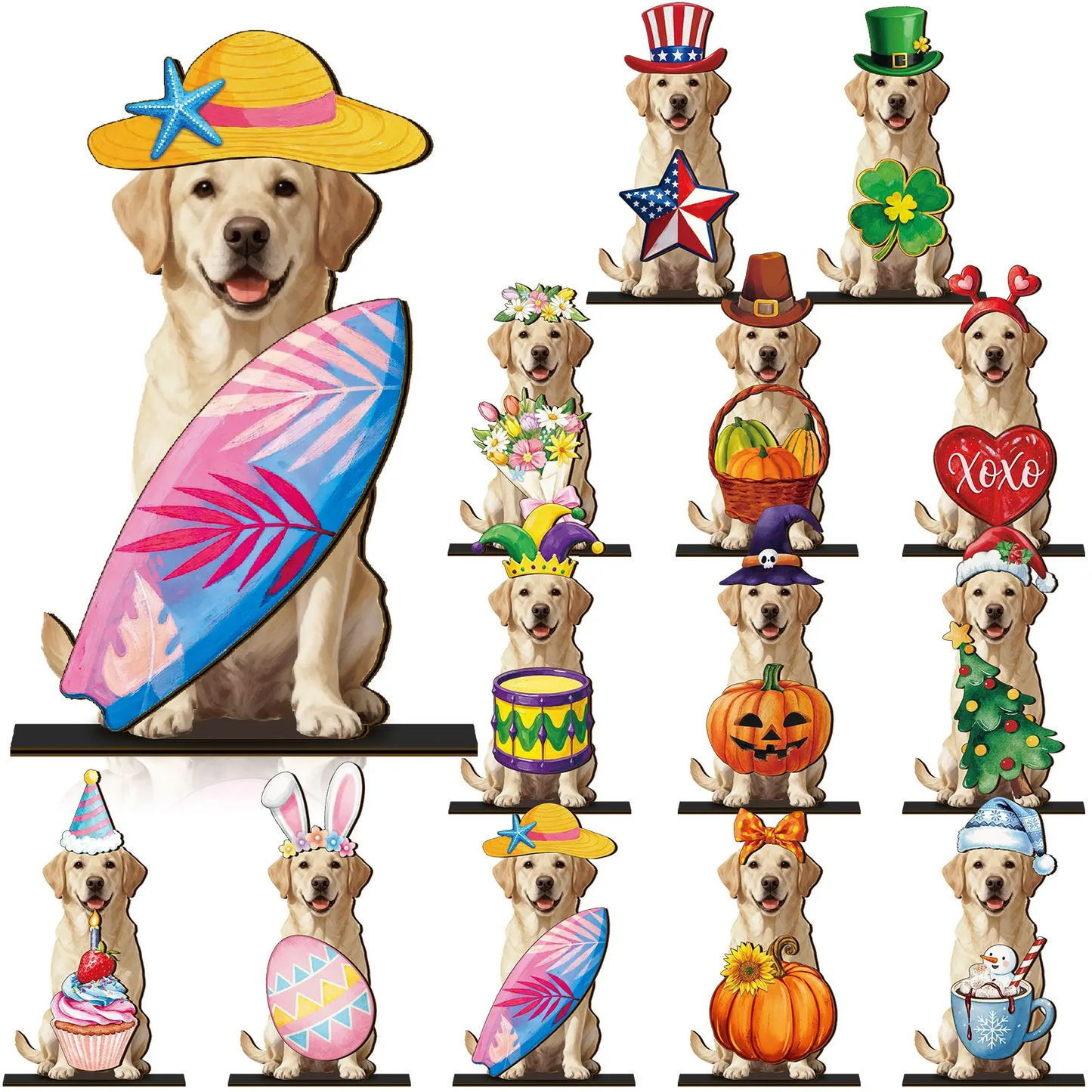 Cute animal wooden signs with multiple magnetic holiday accessories