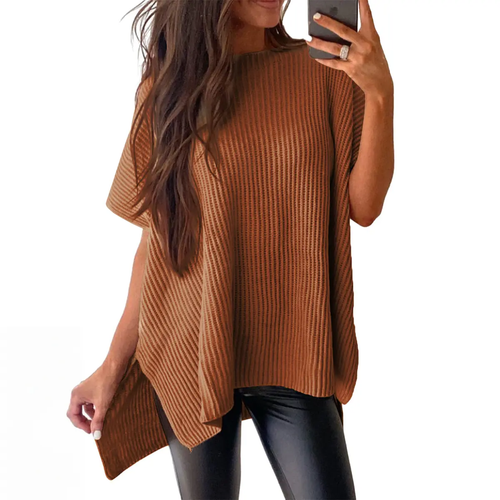 Women's casual loose solid color knitted pullover sweater