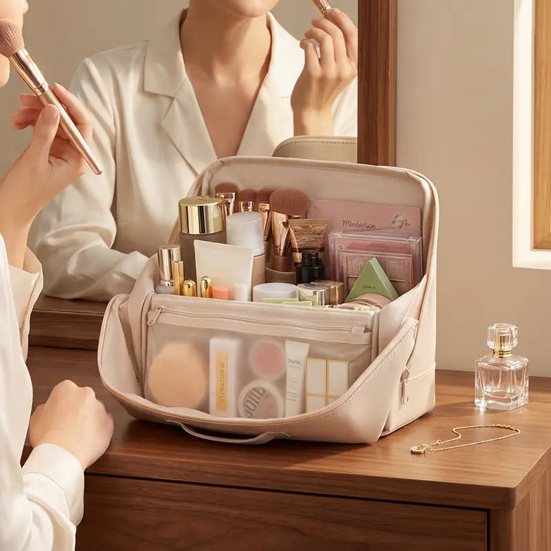 Stand-Up Travel Makeup Organizer Bag – Large Capacity Vanity Case