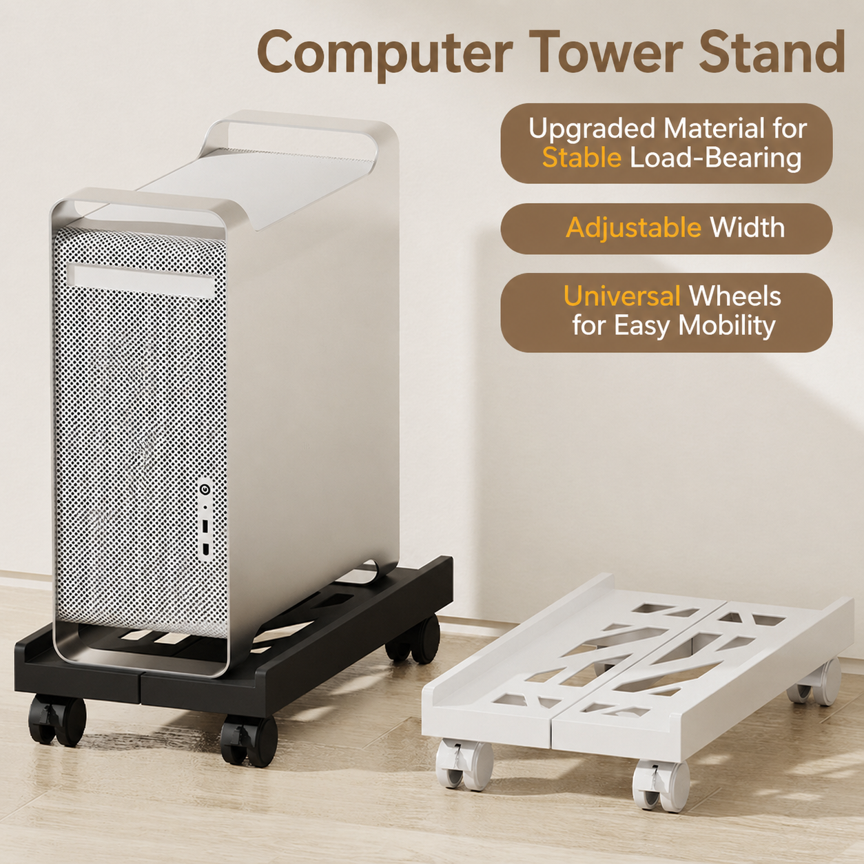 Adjustable mobile computer stand with locking casters, 80 lbs load capacity