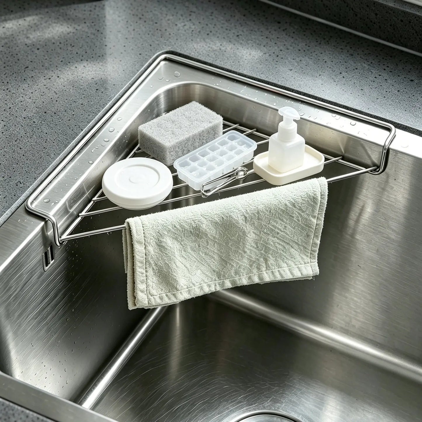 2PCS Stainless Steel Corner Sink Shelf with Triangular Open Wire Rack Design, Drainage and Raised Side✨