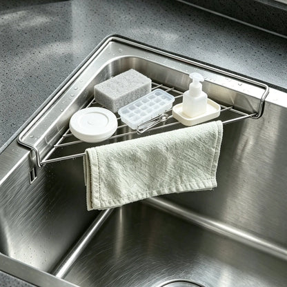 2PCS Stainless Steel Corner Sink Shelf with Triangular Open Wire Rack Design, Drainage and Raised Side✨