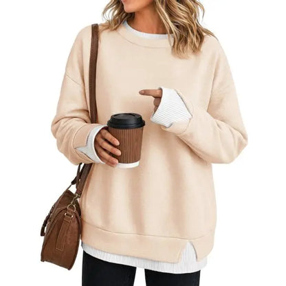Effortless Casual Style: Women's Relaxed Layered Crewneck Sweatshirt Everyday Top