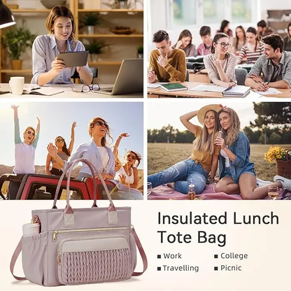 Extra-large capacity lunch bag with adjustable shoulder strap and long-lasting insulation