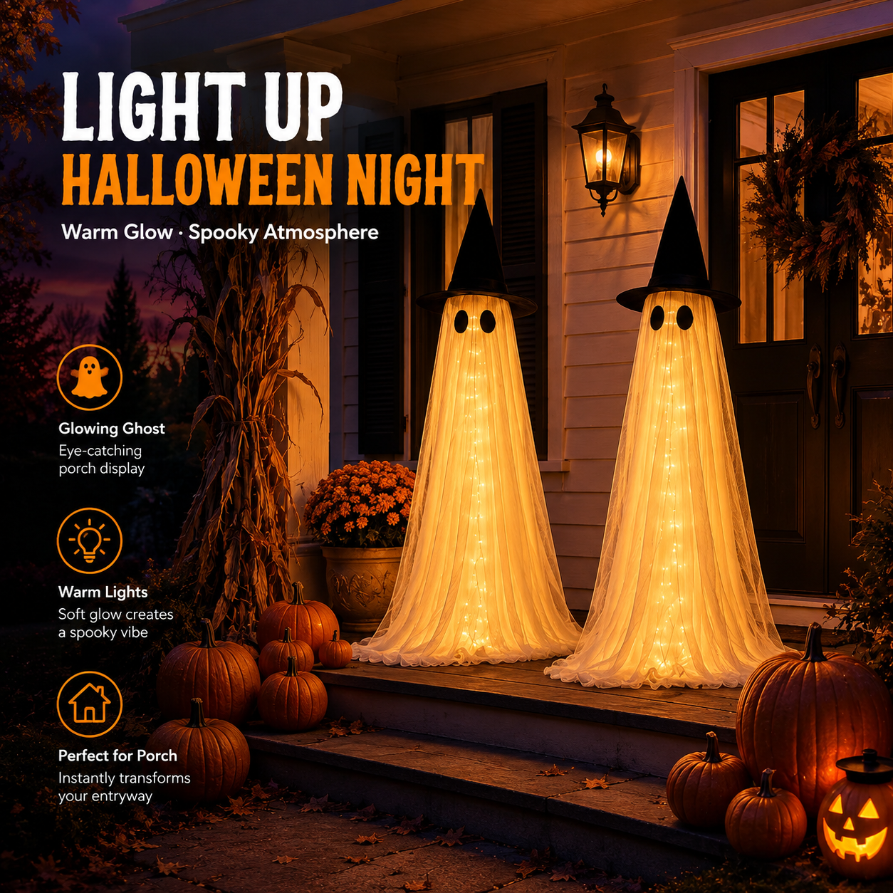 👻2-Pack 5.5FT Ghost Light-Up Halloween Decoration Set👻