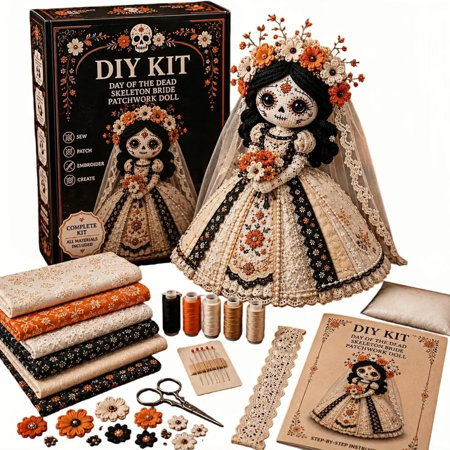 DIY Day of the Dead Butterfly Skull Doll Sewing Kit – Complete Craft Set