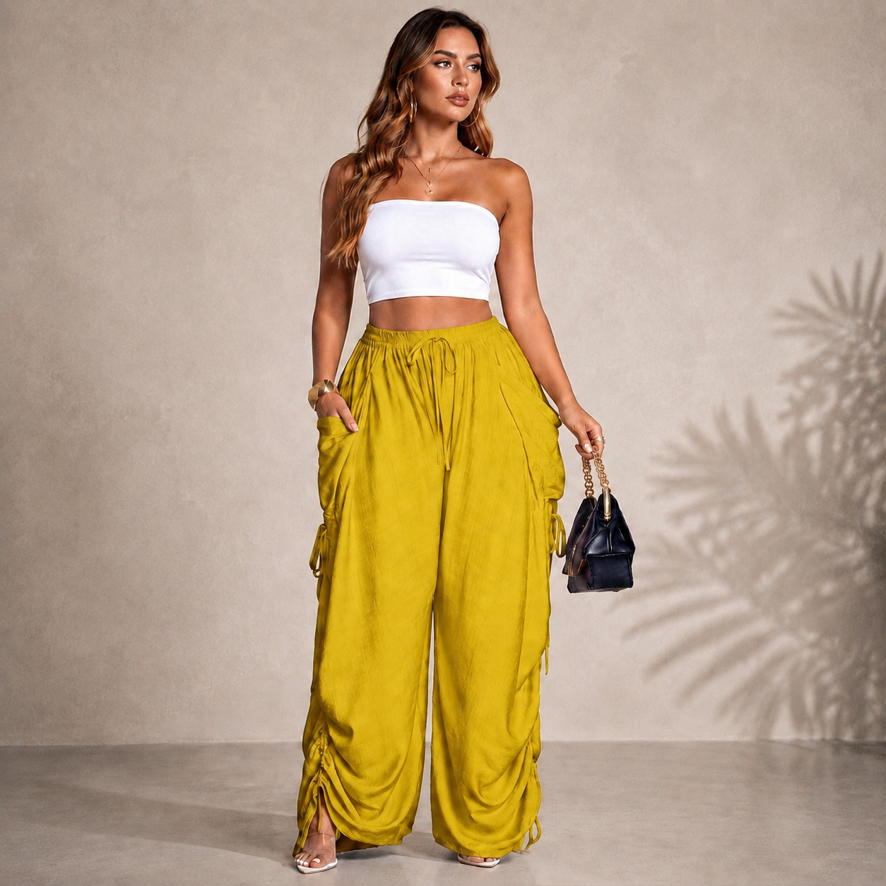Women’s Relaxed Wide-Leg Pants – Adjustable Drawstring Waist Casual Trousers