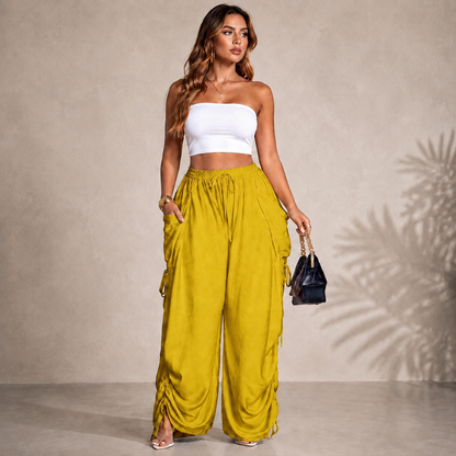 Women’s Relaxed Wide-Leg Pants – Adjustable Drawstring Waist Casual Trousers
