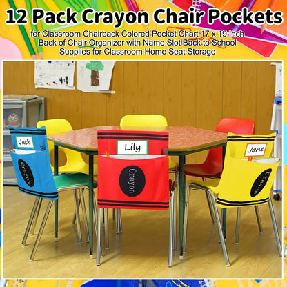 12-Pack Crayon Chair Back Pockets for Classroom Storage