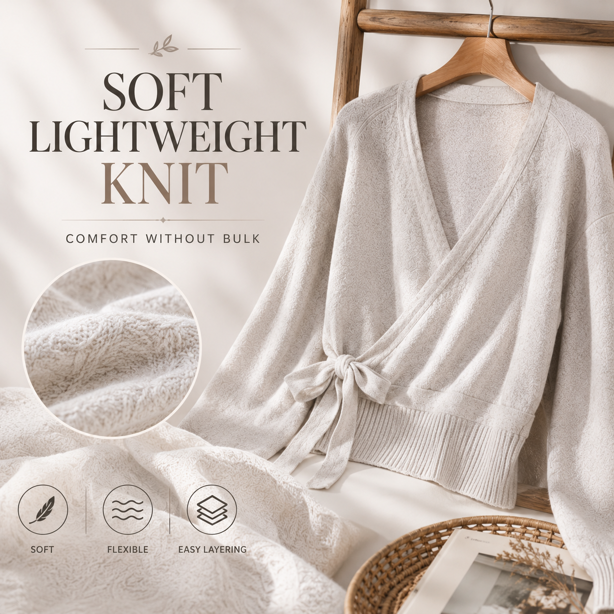 Women’s Slim-Fit Cardigan Knit Sweater with Long Lantern Sleeves