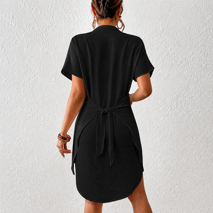 Chic Tummy-Control Swim Cover-Up Dress with Adjustable Waist Tie