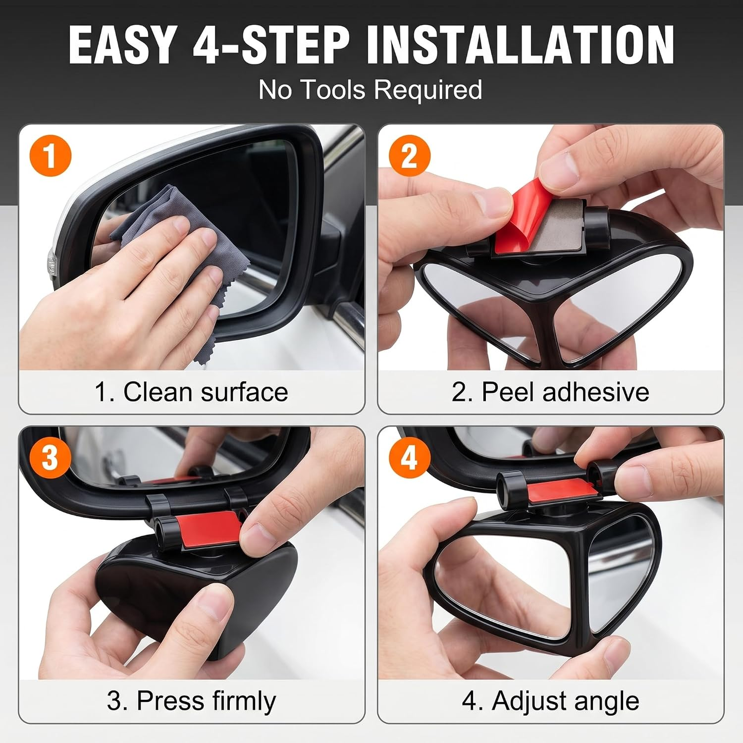 2 PCS 360° Rotating Dual-Lens Rearview Assist Blind Spot Mirror
