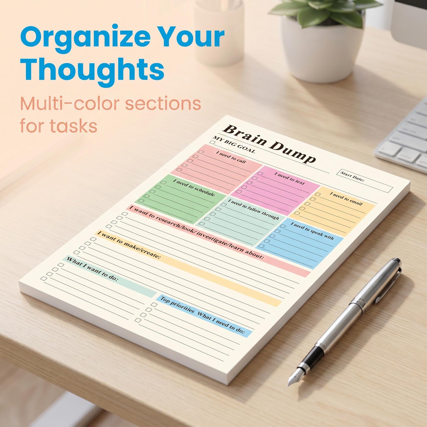 ADHD Brain Dump Planner Notepad - 50 Tear-Off Sheets (8.5x6.5in)