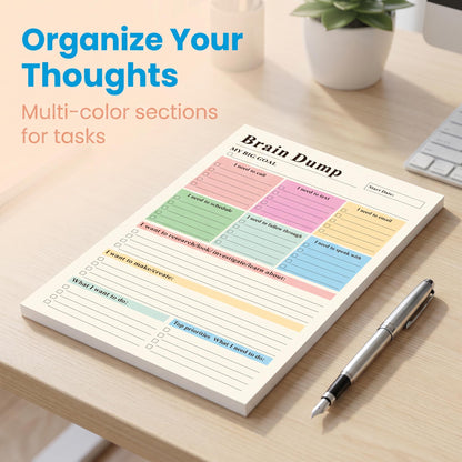 ADHD Brain Dump Planner Notepad - 50 Tear-Off Sheets (8.5x6.5in)