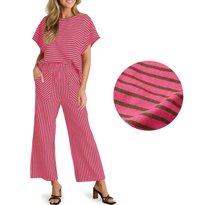 Women's Striped Short-Sleeve T-Shirt &amp; Wide-Leg Pants Set