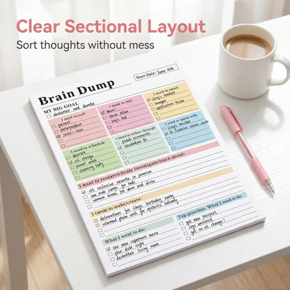 ADHD Brain Dump Planner Notepad - 50 Tear-Off Sheets (8.5x6.5in)