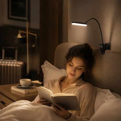 Dual-Head Rechargeable Reading Light – 15 Brightness Modes & Wide Clip