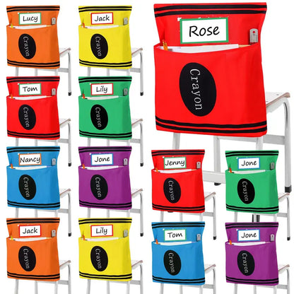 12-Pack Crayon Chair Back Pockets for Classroom Storage