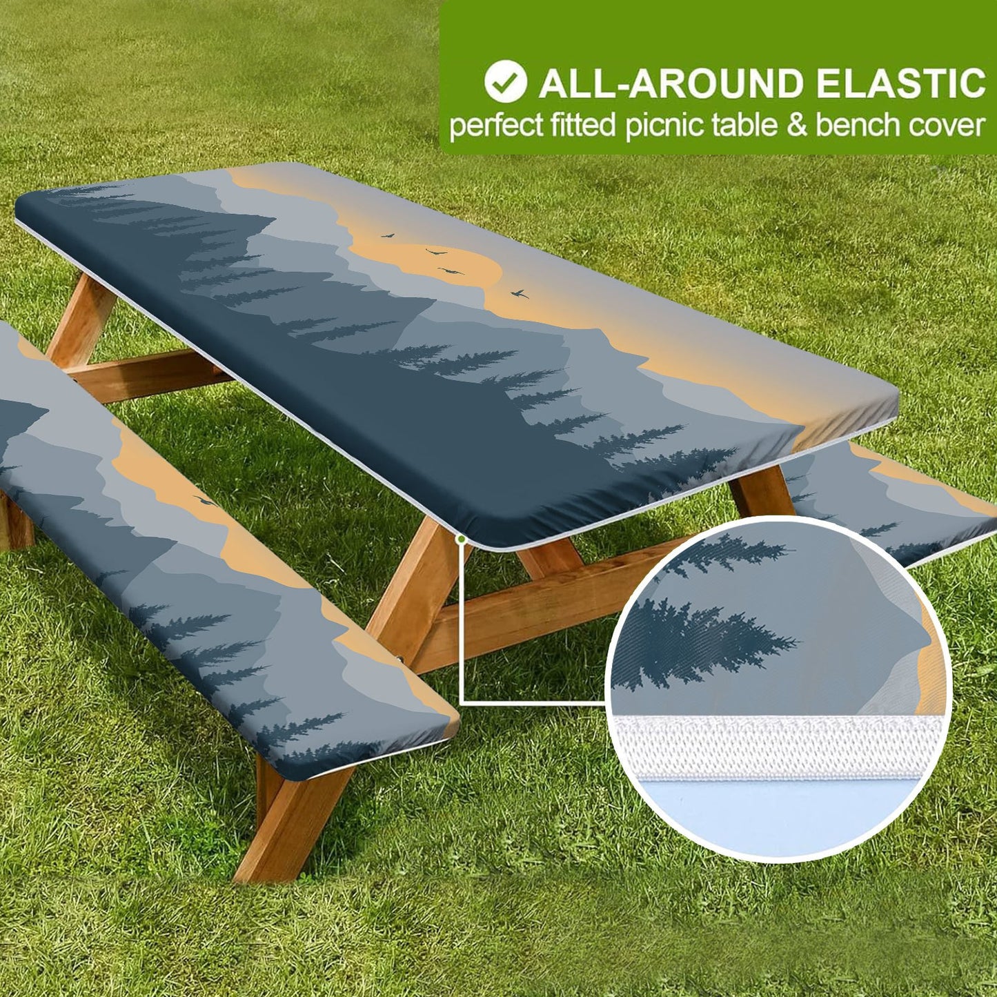🏕️ Stretch Tablecloth Set with Bench Covers & Bag – Waterproof Polyester, Fitted Elastic, Machine Washable for Outdoor Patio – Available in 30"x48", 30"x72", 30"x96" 🧺✨