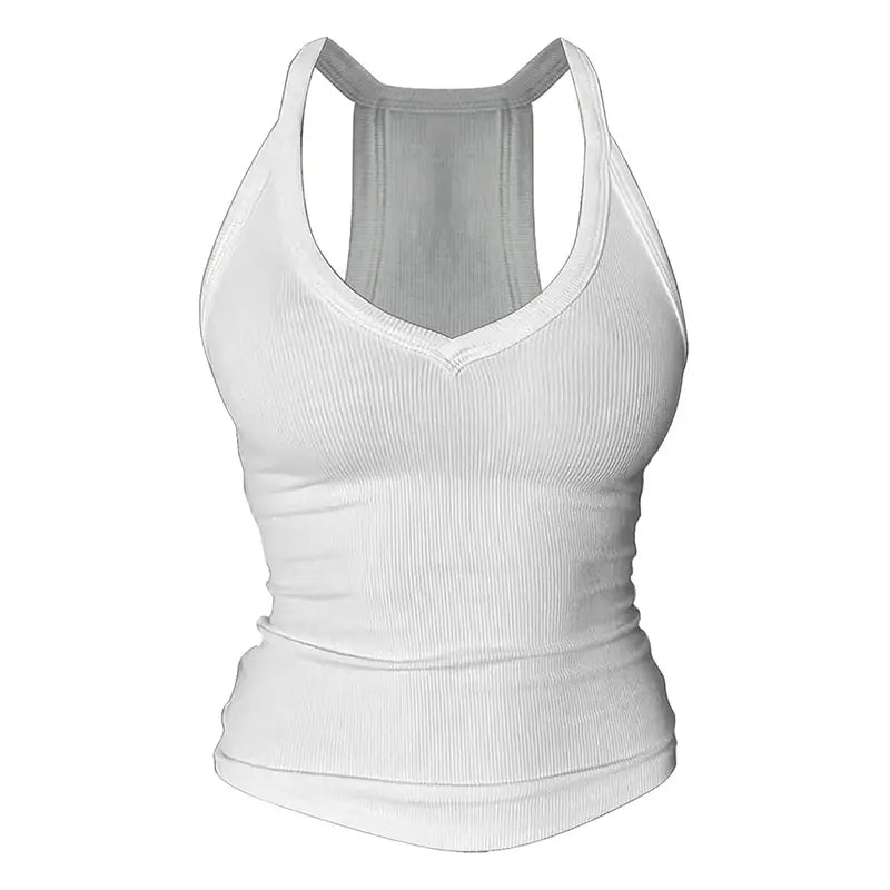 V Neck Cotton Tank Tops with Built-in Shelf Bra Sleeveless Racerback Fitted Basic Cami Shirts