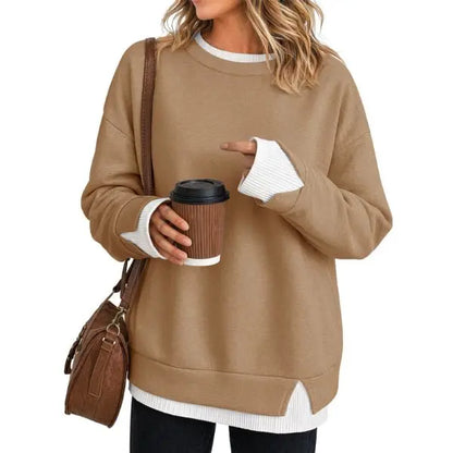 Effortless Casual Style: Women's Relaxed Layered Crewneck Sweatshirt Everyday Top