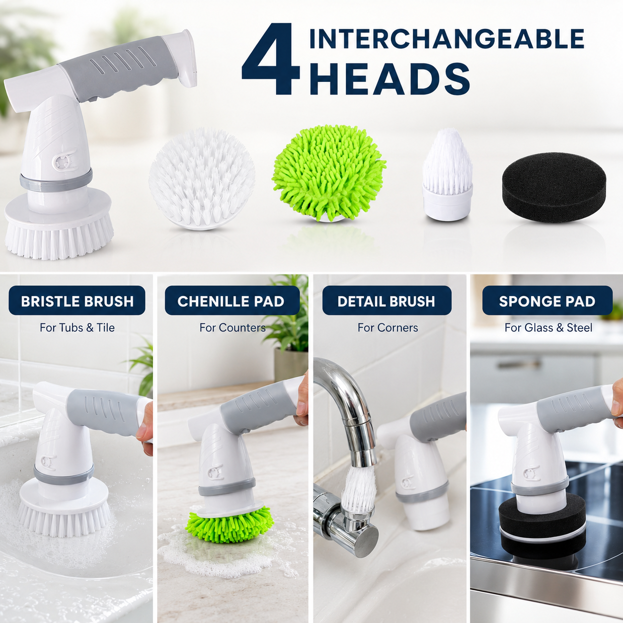 Electric Spin Scrubber Brush Set — 320 RPM Waterproof Cleaning Power