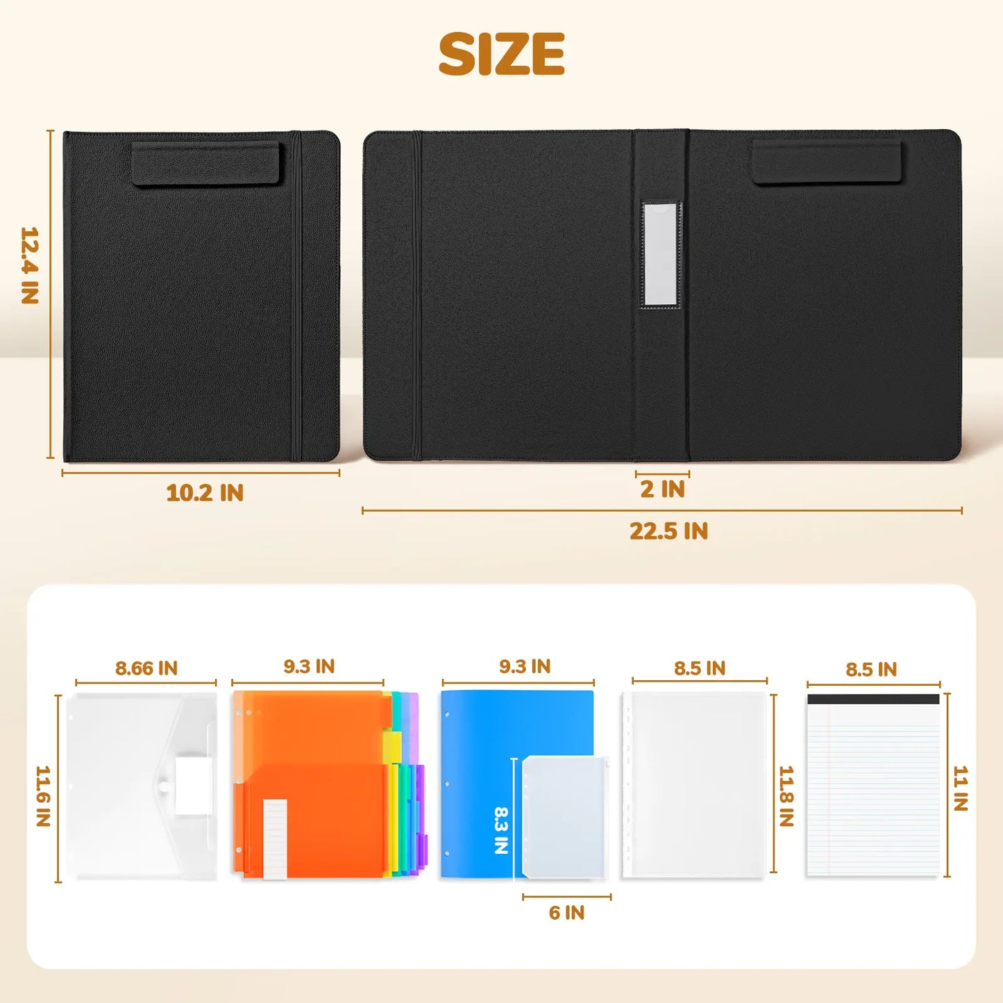PU Leather 3-Ring Binder Clipboard with Storage & Magnetic Clip (12.4"x10.2")