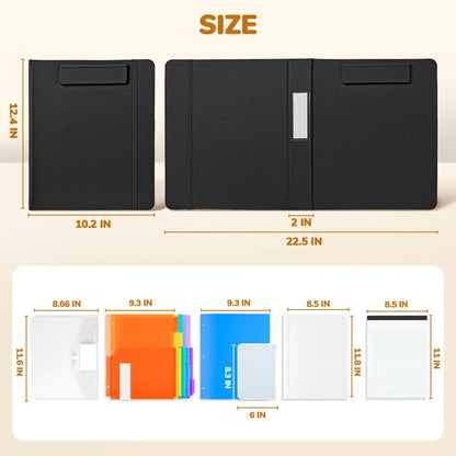 PU Leather 3-Ring Binder Clipboard with Storage & Magnetic Clip (12.4"x10.2")