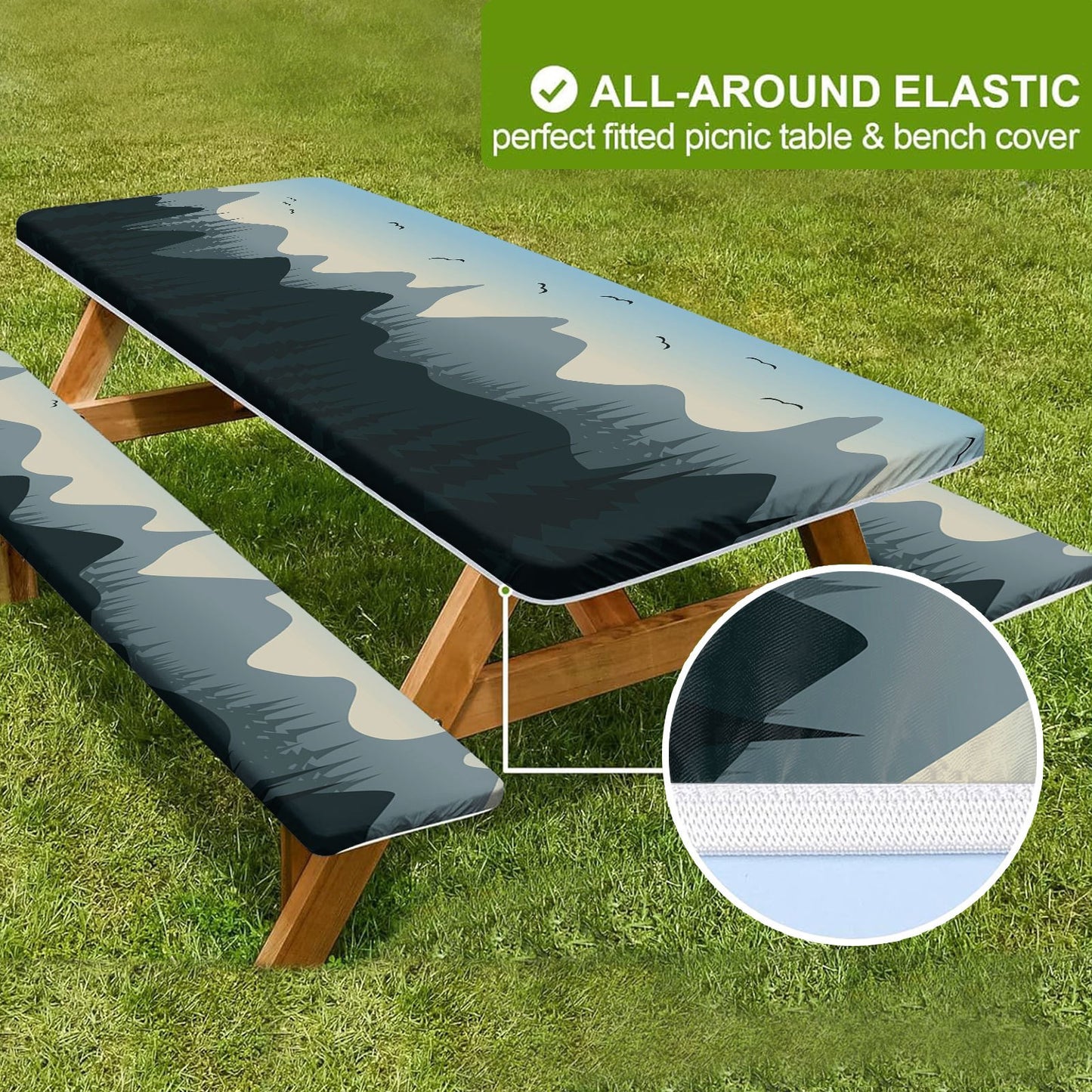 🏕️ Stretch Tablecloth Set with Bench Covers & Bag – Waterproof Polyester, Fitted Elastic, Machine Washable for Outdoor Patio – Available in 30"x48", 30"x72", 30"x96" 🧺✨