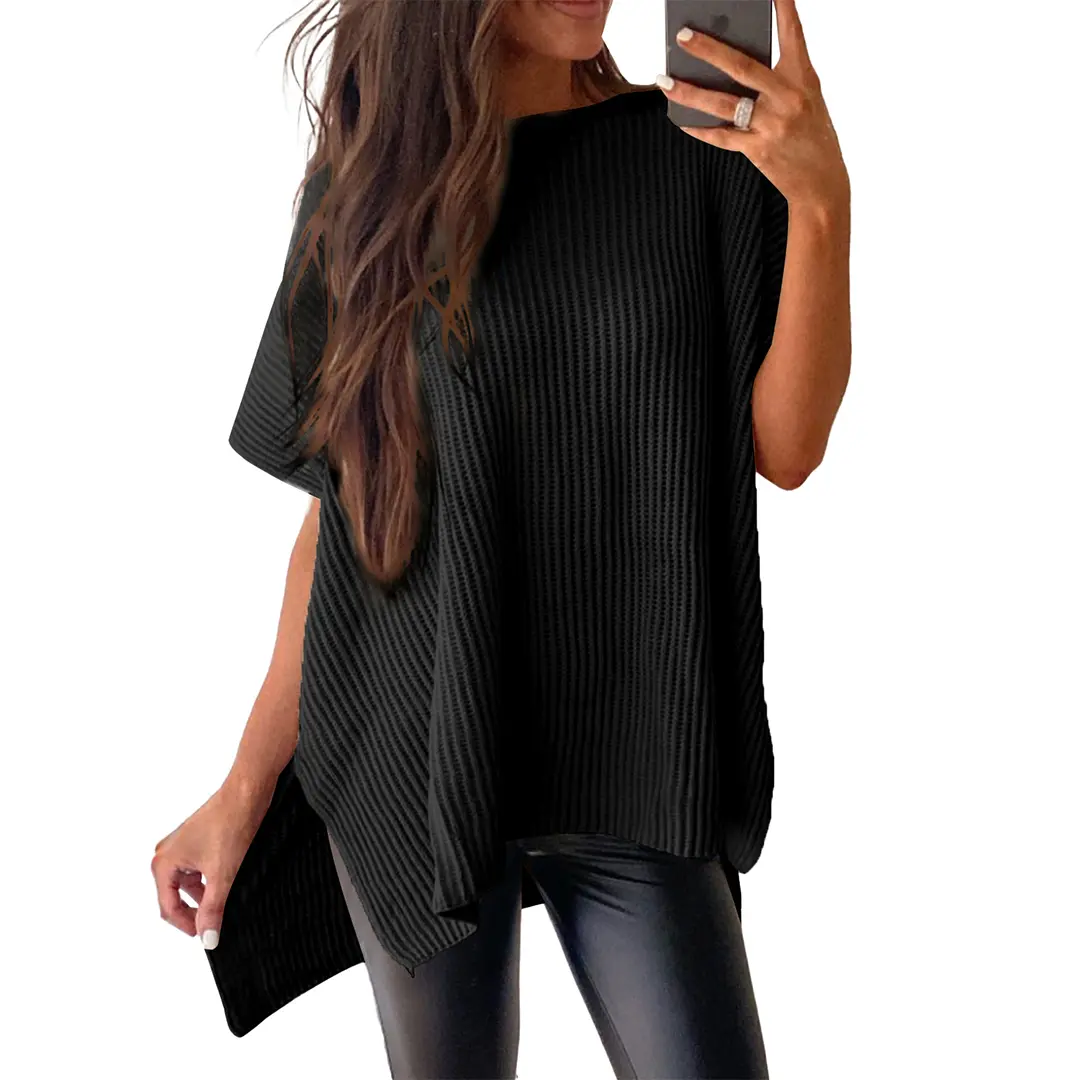Women's casual loose solid color knitted pullover sweater