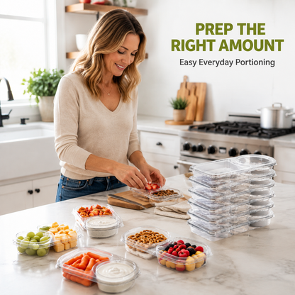 2-Compartment Reusable Snack Containers with Lids – Stackable Meal Prep Set
