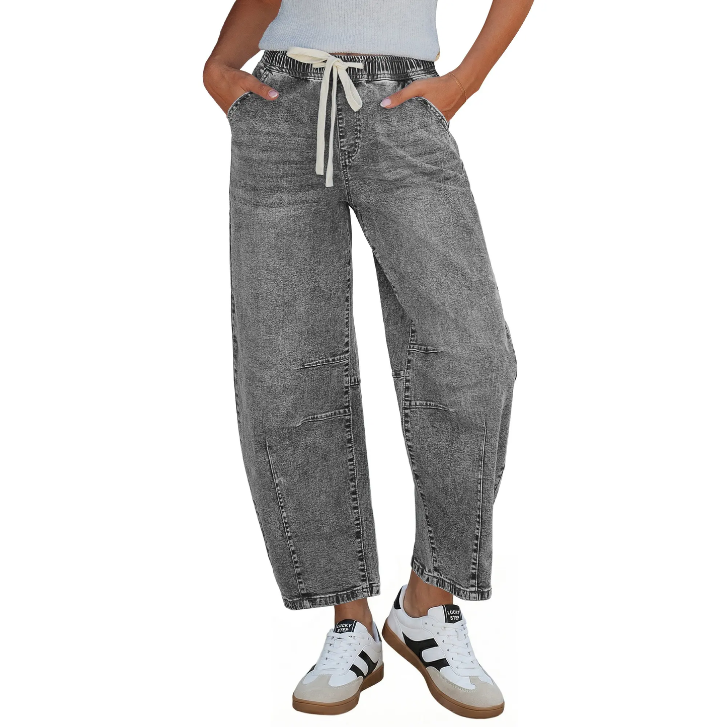 Women's high-waisted stretch wide-leg jeans