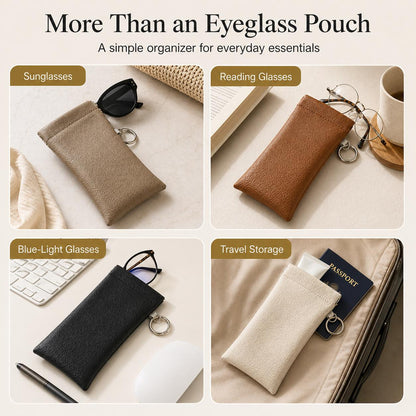 Soft PU Leather Sunglasses Pouch With Built-in Cleaning Cloth And Keychain
