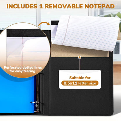 PU Leather 3-Ring Binder Clipboard with Storage & Magnetic Clip (12.4"x10.2")