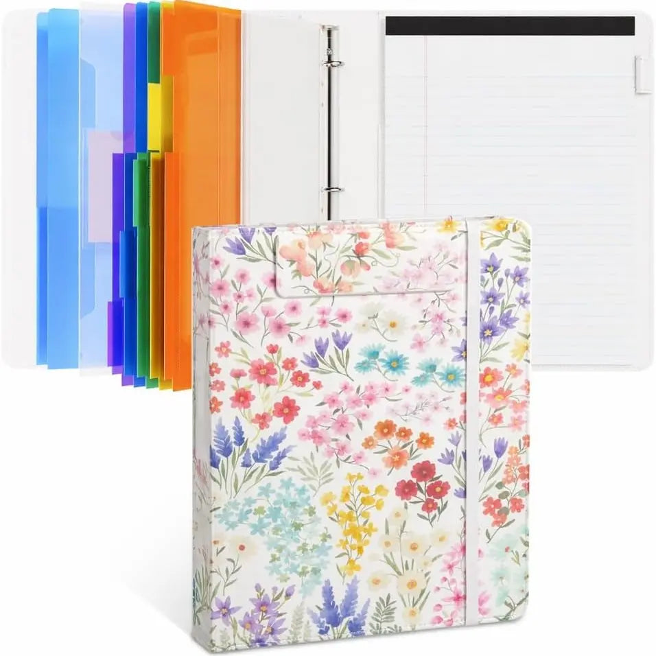 PU Leather 3-Ring Binder Clipboard with Storage & Magnetic Clip (12.4"x10.2")