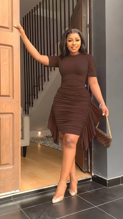 🔥49%OFF 💕Round Neck Short Sleeve Irregular Ruffle Midi Dresses