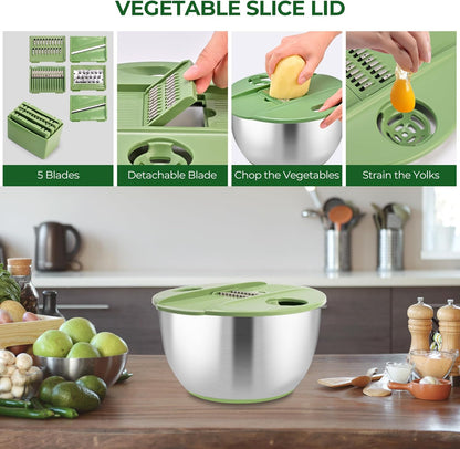 Stainless Steel Salad Spinner Large with 5 Blade Slicer Egg Yolk Strainer Shredder